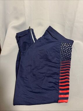 Navy Blue Active Leggings with Red Stripe Accent